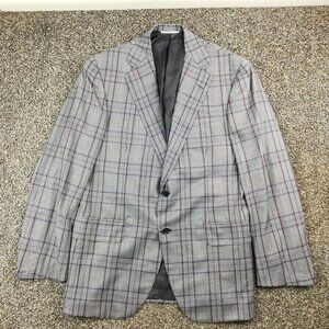 NWT Oxxford Clothes Sport Coat Super 110s Wool Glen Plaid Blue Pink 40R
